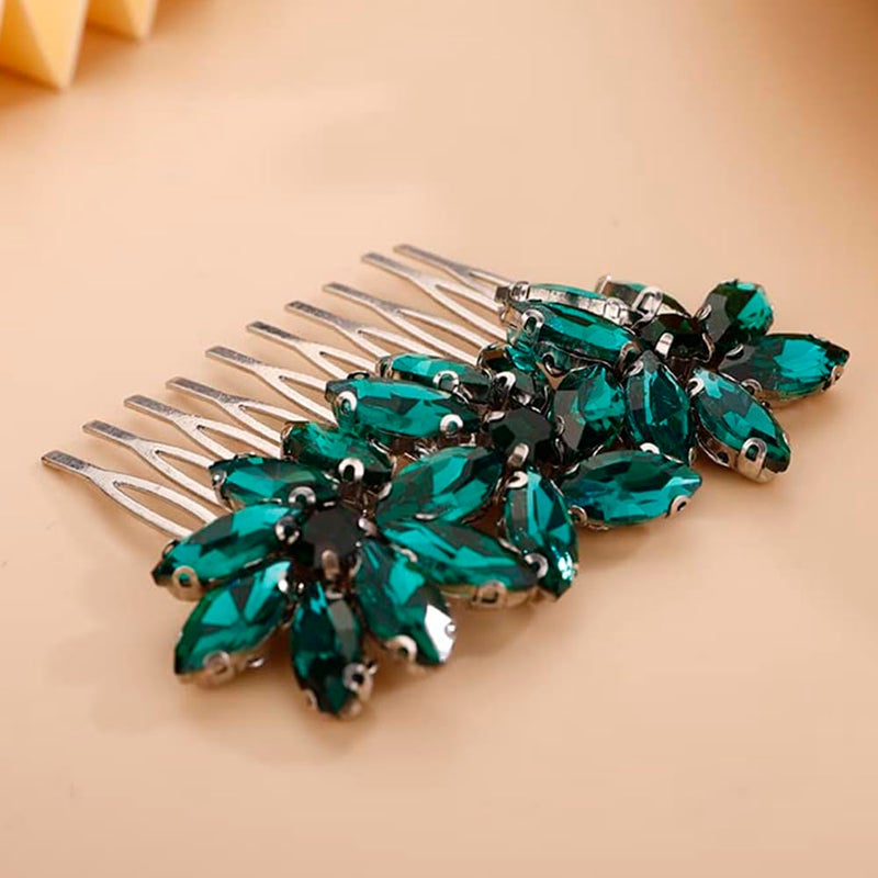 BERYUAN Crystal Flower Hair Comb for Women Girls Prom Crystals Hair Comb Wedding Headpiece for Bride Bridemaid Flower Girls Green - Image 3